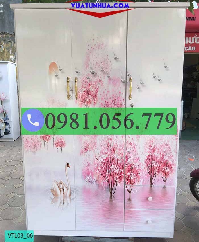 Tủ nhựa 3D đựng quần áo 3 cánh 2 buồng có ngăn kéo VTL03_06