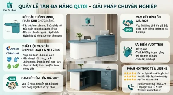 Quầy lễ tân bằng nhựa 2 hốc 3 ngăn kéo QLT01