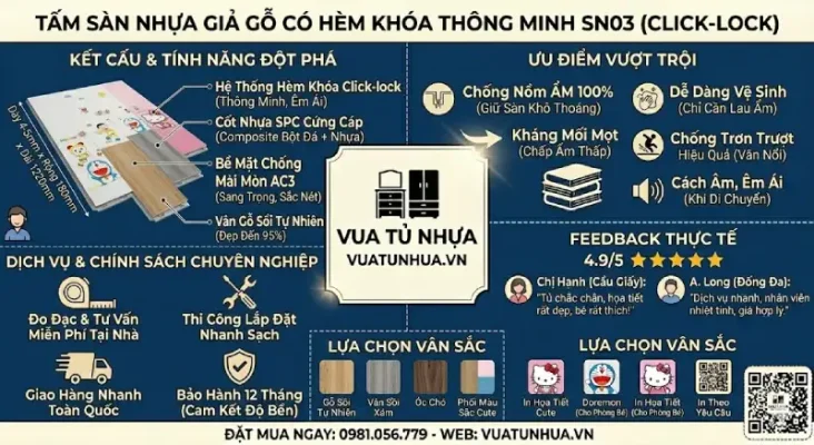 Tấm Sàn nhựa Giả Gỗ Có Hèm Khóa Thông Minh SN03