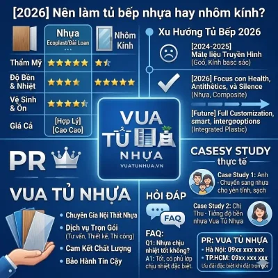  Nên làm tủ bếp nhựa hay nhôm kính
