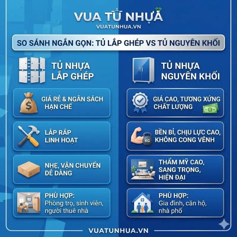 Ưu nhược điểm của tủ nhựa lắp ghép so với tủ nguyên khối